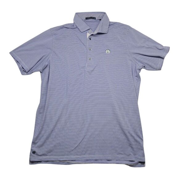 Greyson‎ Polo Shirt Men's XL Blue Striped Golf Short Sleeve Wolf Logo - Picture 1 of 10